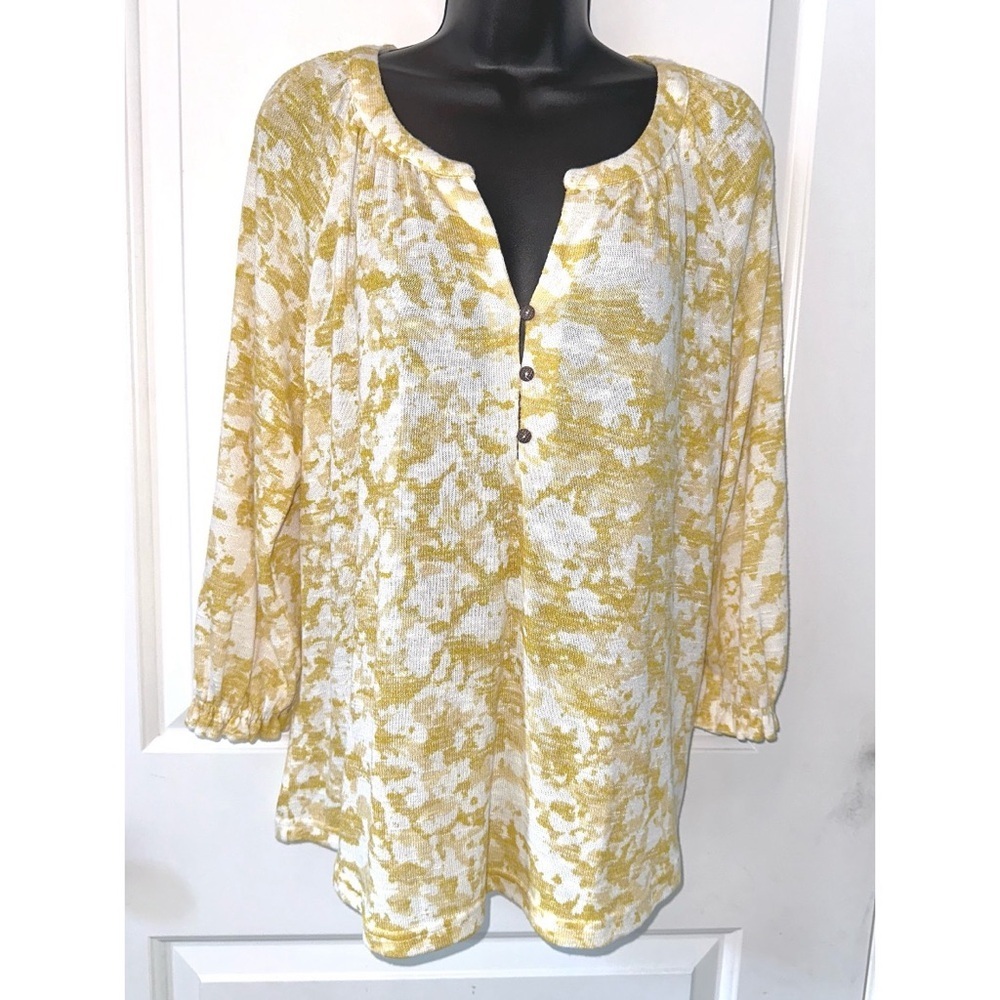 Rose + Olive Chartreuse Yellow Lightweight top with Poet Sleeves